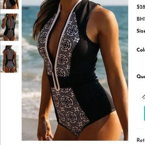 Floral Vintage Style front zip One-piece Swimsuit